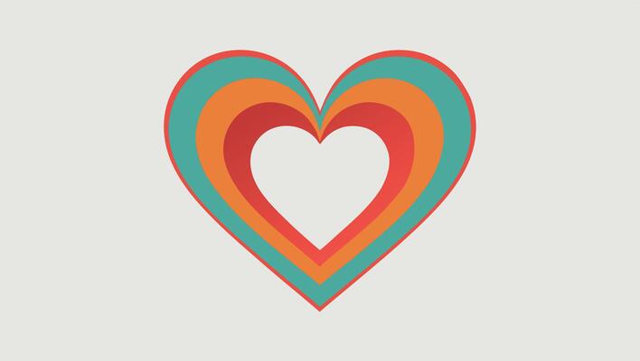 A colorful heart with a red, orange and green stripe