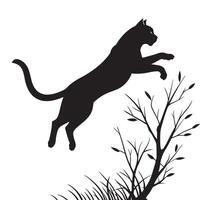 Silhouette of a Cat Jumping from a Tree Branch vector