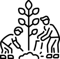 A linear style icon of planting characters vector