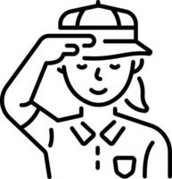 A character performing a salute, line style icon vector