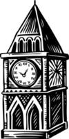 A drawing style illustration of a church clock vector