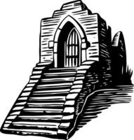 A sketchy style illustration representing an old chapel vector
