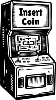 A vintage style icon depicting classic arcade game