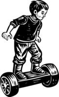 A sketchy style icon of hoverboard riding kid vector