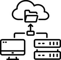 An outline style icon of data upload vector