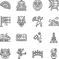 Set of Japanese Tradition Outline Style Icons vector