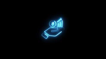 Glowing neon line of graph with dollar and hand icons animation Isolated on Black Background video