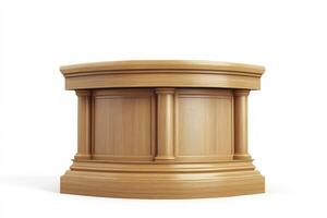 Isolated Empty Wooden Pedestal Stand for Product Display on White Background photo