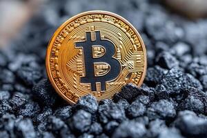 Bitcoin Cryptocurrency Concept on Coal Background for Finance and Investment Design photo
