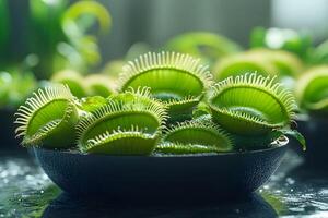Vibrant Venus Flytrap Arrangement in Natural Sunlight for Botanical Decor or Educational Use photo