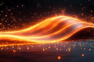 Glowing Abstract Wave of Light Particles in Motion for Digital Art or Background Design photo