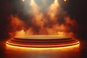 Dramatic Empty Stage with Orange Lighting for Theater or Concert Performance Concept photo
