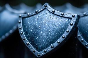 Rain-Drenched Shield with Protective Armor Design for Posters and Concepts photo