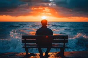 Contemplative Sunset at Beach Serenity and Reflection for Tranquil Design photo