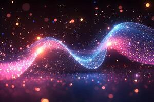 Abstract Neon Wave with Glowing Particles and Bokeh Lights for Futuristic Design photo