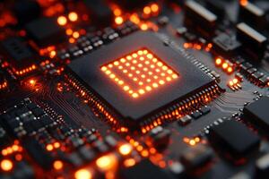 Illuminated Microchip Circuit Board Technology for Innovation and Design photo