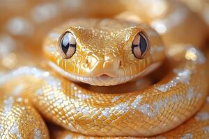 Close-Up of a Golden Snake with Captivating Scales in Natural Setting photo