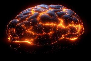 Glowing Neural Brain with Electric Pulses for Technology and Innovation Concepts photo