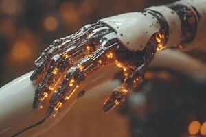 Futuristic Robotic Hand with Illuminated Details in Cybernetic Design Concept photo