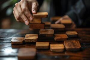 Strategic Planning with Wooden Blocks for Business Development and Team Building Activities photo