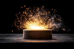 Explosive Sparkler Effect with Vibrant Golden Fireworks on Dark Background photo