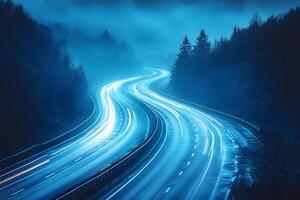 Serene Night Highway Long Exposure Photography for Artistic Prints and Posters photo