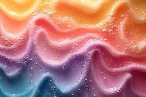 Vibrant Rainbow Fluid Art with Bubbles in Wavy Pattern for Abstract Design photo