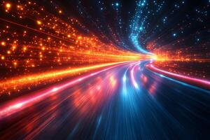 Futuristic Light Trail Road Dynamic Stream of Digital Energy for Tech Posters photo