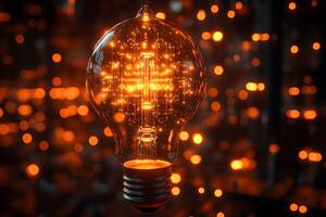 Innovative Technology Concept with Digital Light Bulb and Glowing Network photo