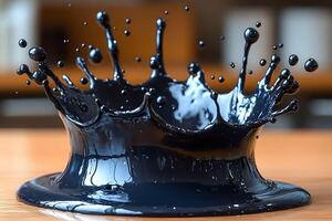 Dynamic Black Liquid Splash with Droplets for Creative Design and Art Projects photo