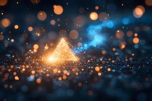 Magical Glowing Pyramid with Sparkling Bokeh on Mystical Background photo