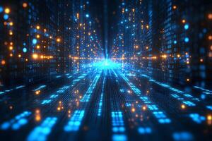 Futuristic Digital Technology Abstract Binary Code and Light Display for Tech Design photo