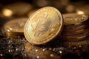 Bitcoin Gold Coin on Sparkling Surface - Cryptocurrency, Finance, Investment photo