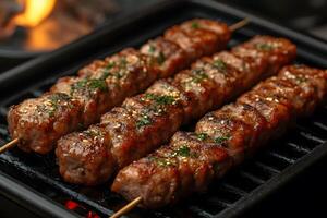 Succulent Grilled Meat Skewers on Barbecue for Summer Cookouts and Outdoor Feasts photo