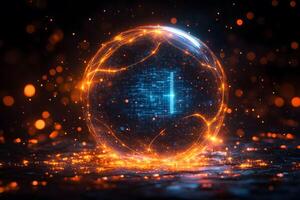 Futuristic Digital Sphere with Neon and Light Effects for Technology Design photo