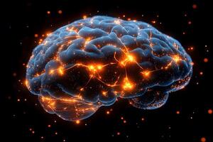 Futuristic Neural Network Visualization with Glowing Brain Connections for Technology Concept Art photo