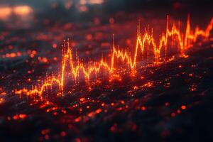 Abstract Digital Waveform in Fiery Neon Glow for Technology and Data Visualization Design photo