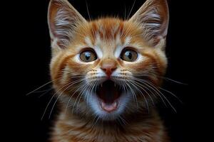 Curious Expression of a Ginger Kitten on Black Background for Pet Photography photo