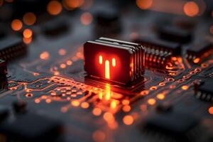 Futuristic Circuit Board Technology with Illuminated Microchip Design photo