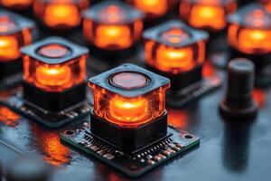 Illuminated Circuit Board Buttons for Technology and Electronics Design photo