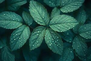 Fresh Green Leaves with Dew Drops for Nature-Themed Designs and Eco Projects photo