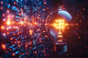 Innovative Technology Concept with Glowing Light Bulb and Digital Circuitry Design photo