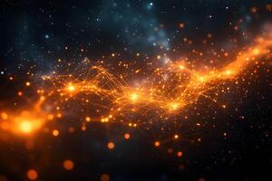 Futuristic Abstract Orange Digital Network with Glowing Lines on Starry Background photo