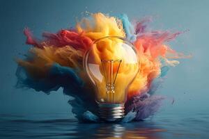 Vibrant Light Bulb Explosion with Colorful Smoke for Creative Design Concepts photo