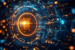 Futuristic Digital Circuit Board with Glowing Lights for Tech and Innovation Design photo