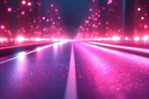 Futuristic Neon Highway with Vibrant Pink and Purple Light Trails for Digital Art photo