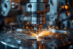 Industrial CNC Machine Operating with Sparks in Precision Engineering Setting photo