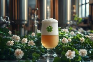 St. Patrick's Day Celebration with Craft Beer and Clover Decor photo
