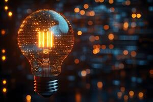 Innovative Technology Concept with Glowing Light Bulb and Digital Network Background photo