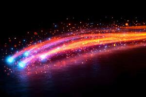 Vibrant Light Trails with Sparkling Particles Creating a Dynamic Abstract Background photo